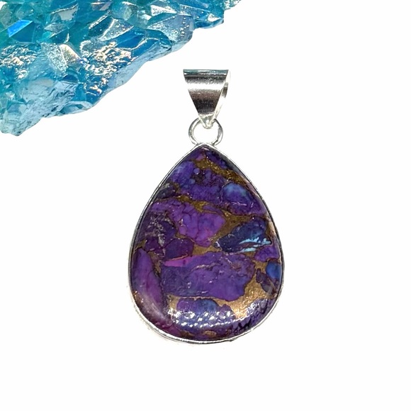 Hand Crafted Jewelry - Purple Kingman Copper Turquoise Necklace Pendant Solid 925 Sterling Silver